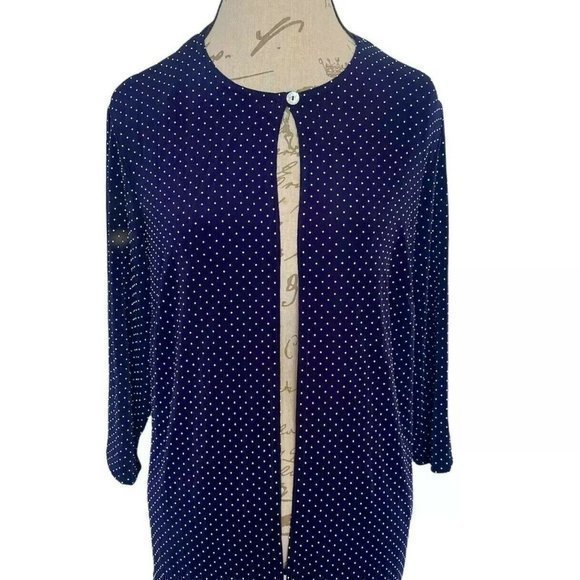 Drapers & Damon Cover up Blouse Top One Button Size 1X Plus Polka Dots Blue - Picture 4 of 12